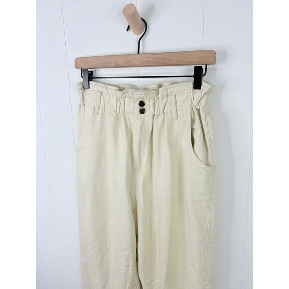 By Together High Rise Paperbag Pants Small Cream Straight Leg - Picture 2 of 11
